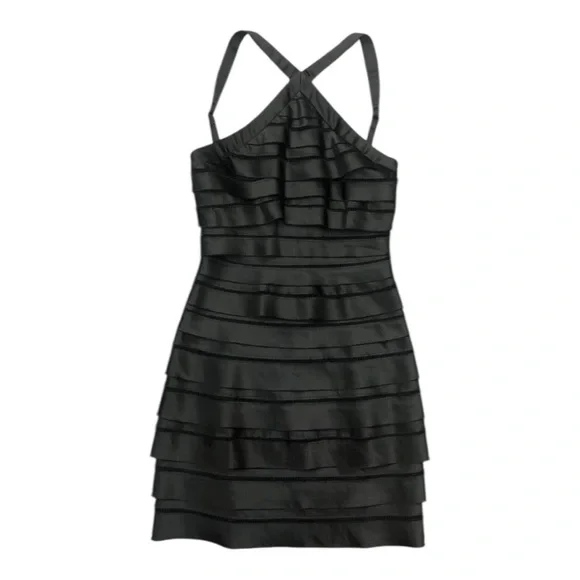 BCBGMaxAzria Black Satin Halter Tiered Mini Dress Cocktail Party Dress Size 4 - Picture 2 of 10
